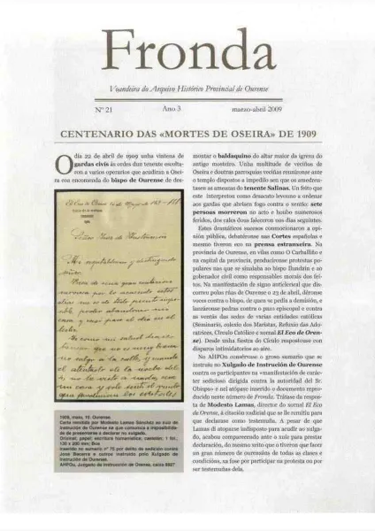  Fronda : Voandeira do Arquivo Histórico Provincial de Ourense  | Nº 21: Ano 3: Marzo-abril 2009