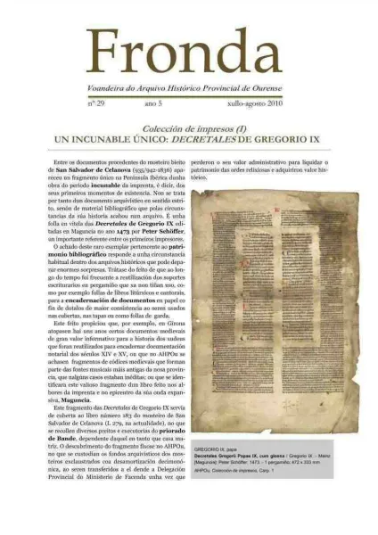  Fronda : Voandeira do Arquivo Histórico Provincial de Ourense  | Nº 29: ano 5: xullo-agosto 2010