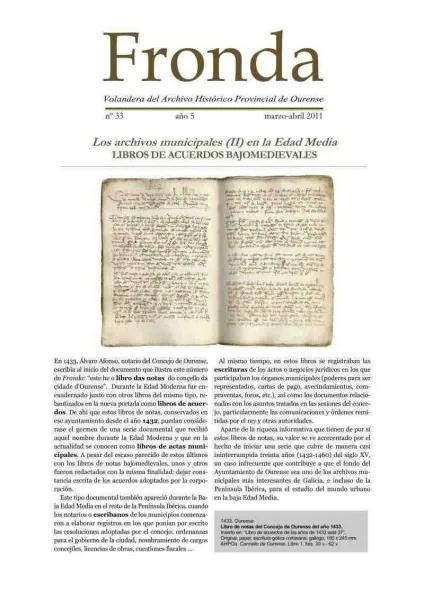  Fronda : Volandera del Archivo Histórico Provincial de Ourense  | Nº 33: año 5: marzo-abril 2011