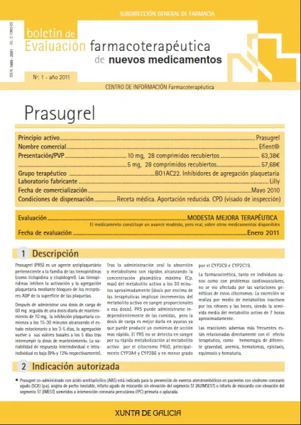  Boletín de Evaluación Farmacoterapéutica de Nuevos Medicamentos.Nº 1-2011  | Núm. 1, ano 2011