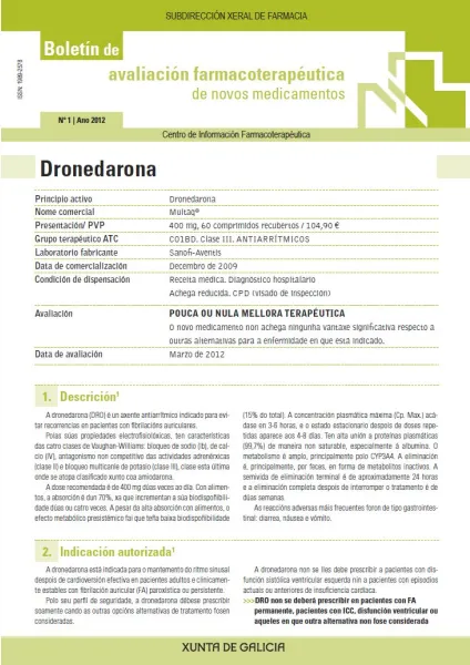  Boletín de Avaliación Farmacoterapéutica de Novos Medicamentos. Nº 1-2012  | Núm. 1, ano 2012