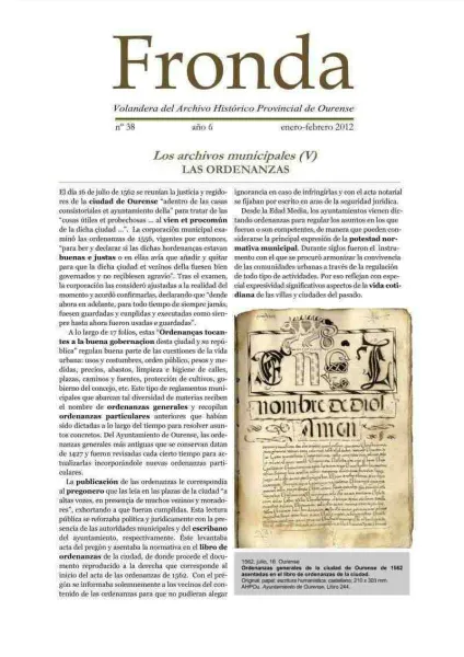  Fronda. Volandera del Archivo Histórico Provincial de Ourense  | Núm. 38: enero-febrero 2012