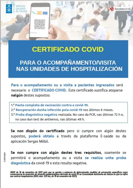 Certificado COVID para o acompañamento/visita nas unidades de hospitalización