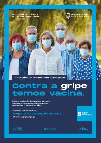 Campaña de vacinación gripe 2020. Contra a gripe temos vacina: Vacínate con sentidiño (Cartel para a poboación. Tamaño A1)
