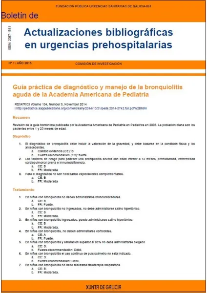 Boletín de actualizaciones bibliográficas en urgencias prehospitalarias | Nº 1- 2015