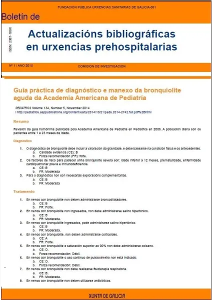 Boletín de actualizacións bibliográficas en urxencias prehospitalarias: Fundación Pública Urxencias Sanitarias de Galicia-061 | Núm. 1. Ano 2015