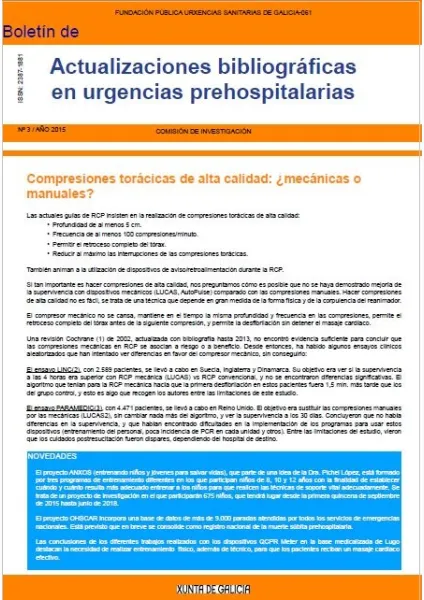 Boletín de actualizaciones bibliográficas en urgencias prehospitalarias       | Nº 3, julio-septiembre/Año 2015 