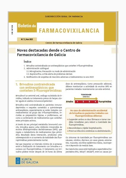 Boletín de Farmacovixilancia:  Novas destacadas dende o Centro de Farmacovixilancia de Galicia |  Nº 2 / 2023