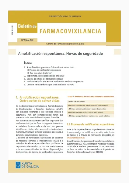 Boletín de Farmacovixilancia: A notificación espontánea. Novas de seguridade |  Nº 3 / 2024