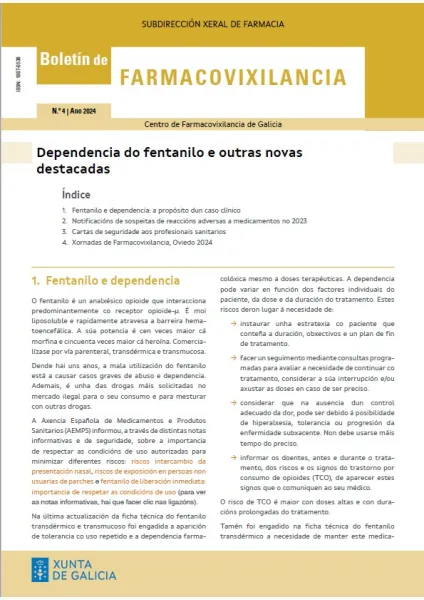 Boletín de Farmacovixilancia: Dependencia de fentanilo e outras novas destacadas | Nº 4 / 2024