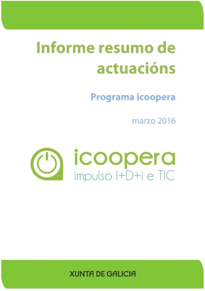 Informe resumo de actuacións: Programa icoopera, marzo 2016
