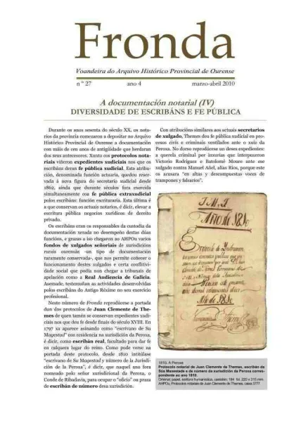  Fronda : Voandeira do Arquivo Histórico Provincial de Ourense  | Nº 27: ano 4: marzo-abril 2010