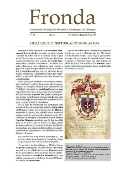  Fronda : Voandeira do Arquivo Histórico Provincial de Ourense  | Nº 31: ano 5: novembro-decembro 2010