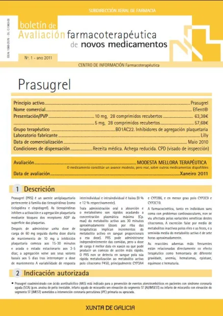  Boletín de Avaliación Farmacoterapéutica de Novos Medicamentos. Nº 1-2011 