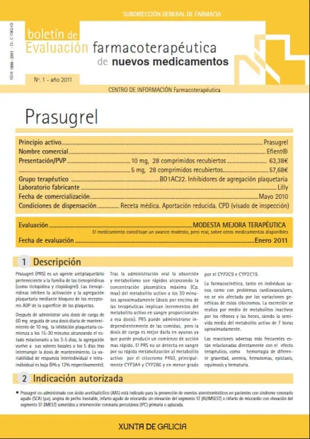  Boletín de Evaluación Farmacoterapéutica de Nuevos Medicamentos.Nº 1-2011  | Núm. 1, ano 2011