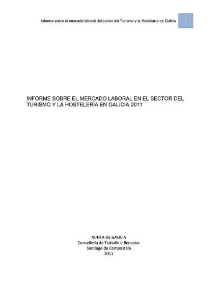 Informe sobre el mercado laboral en el sector del turismo y la hostelería en Galicia 