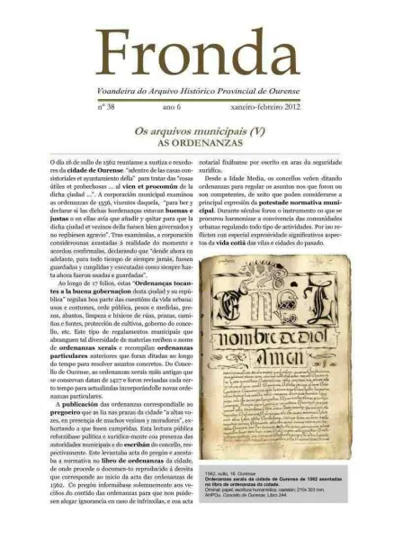  Fronda : Voandeira do Arquivo Histórico Provincial de Ourense  | Xaneiro-febreiro 2012: núm. 38