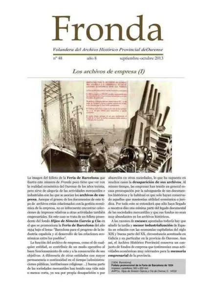 Fronda. Volandera del Archivo Histórico Provincial de Ourense  | Núm. 48: setembro-outubro 2014