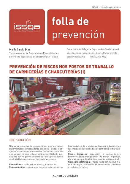 Folla de Prevención :  Prevención de riscos nos postos de traballo de carnicerías e charcuterías [I] | Núm. 43