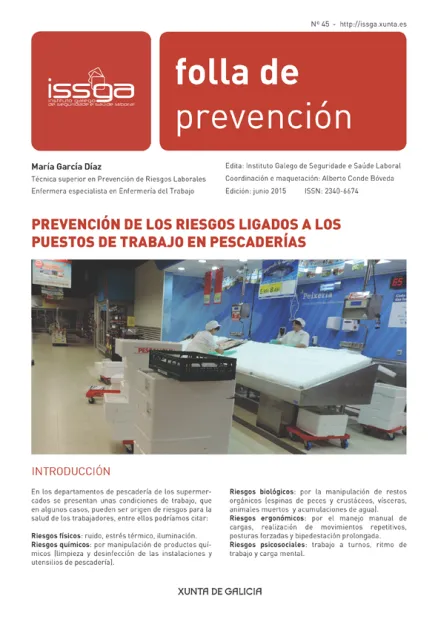 Folla de prevención. Núm. 45. Prevención de los riesgos ligados a los puestos de trabajo en pescaderías
