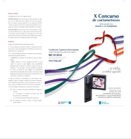 X Concurso de curtametraxes relacionado coa doazón e cos transplantes. A vida, o mellor agasallo: Curso escolar 2023/24