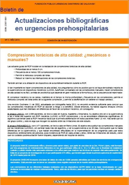Boletín de actualizaciones bibliográficas en urgencias prehospitalarias       | Nº 3, julio-septiembre/Año 2015 